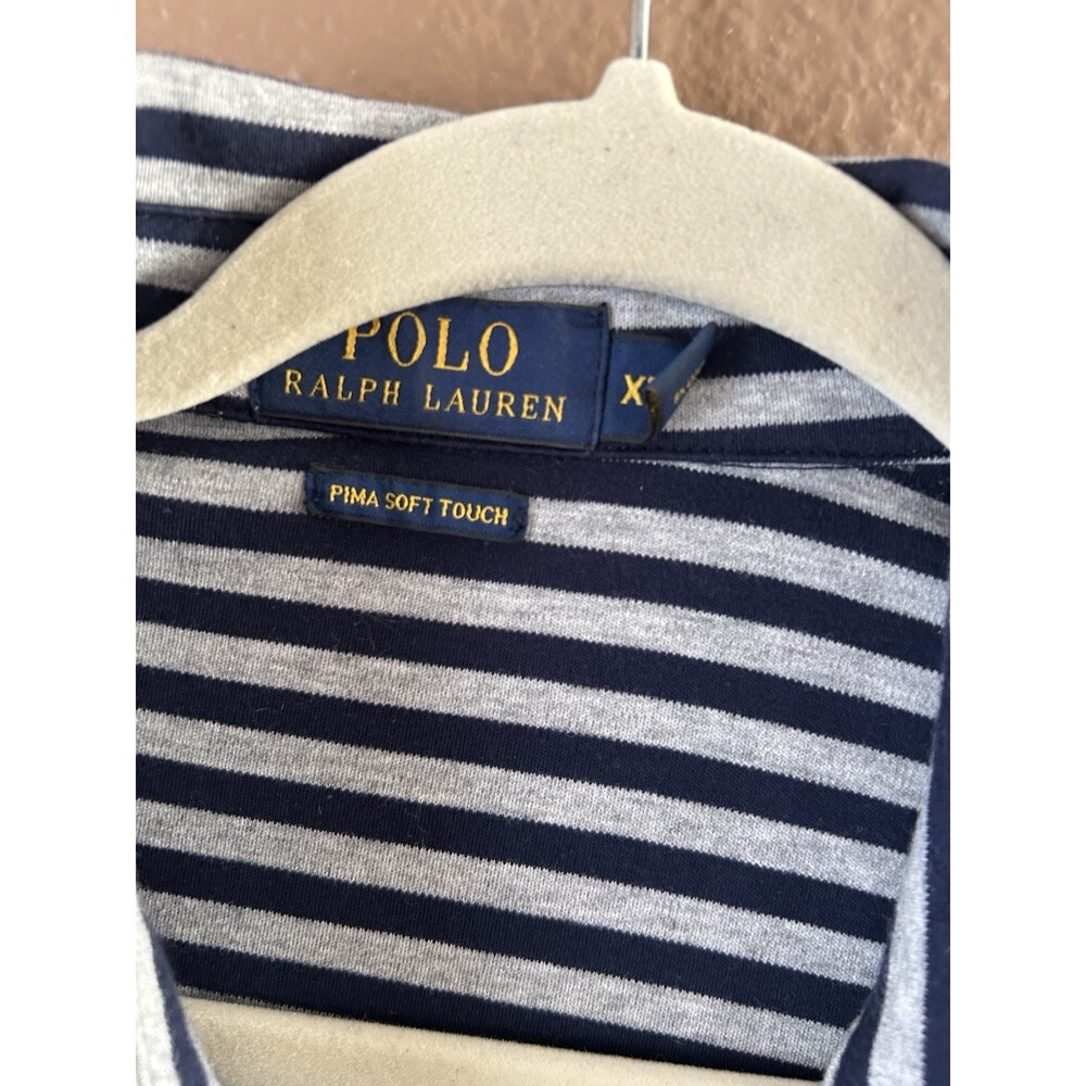 Ralph Lauren Polo Sz XL Gray Navy Stripe. Pima Cotton Soft Touch. Luxury Shirt - Picture 4 of 5